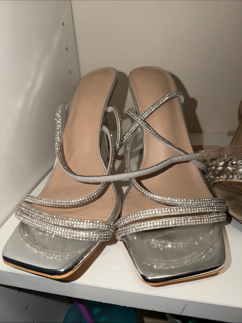 Wild Diva Silver Rhinestone Strappy Heels